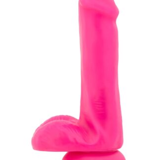 Neo Elite - 6" Silicone Dual Density Dildo with Balls - Neon Pink