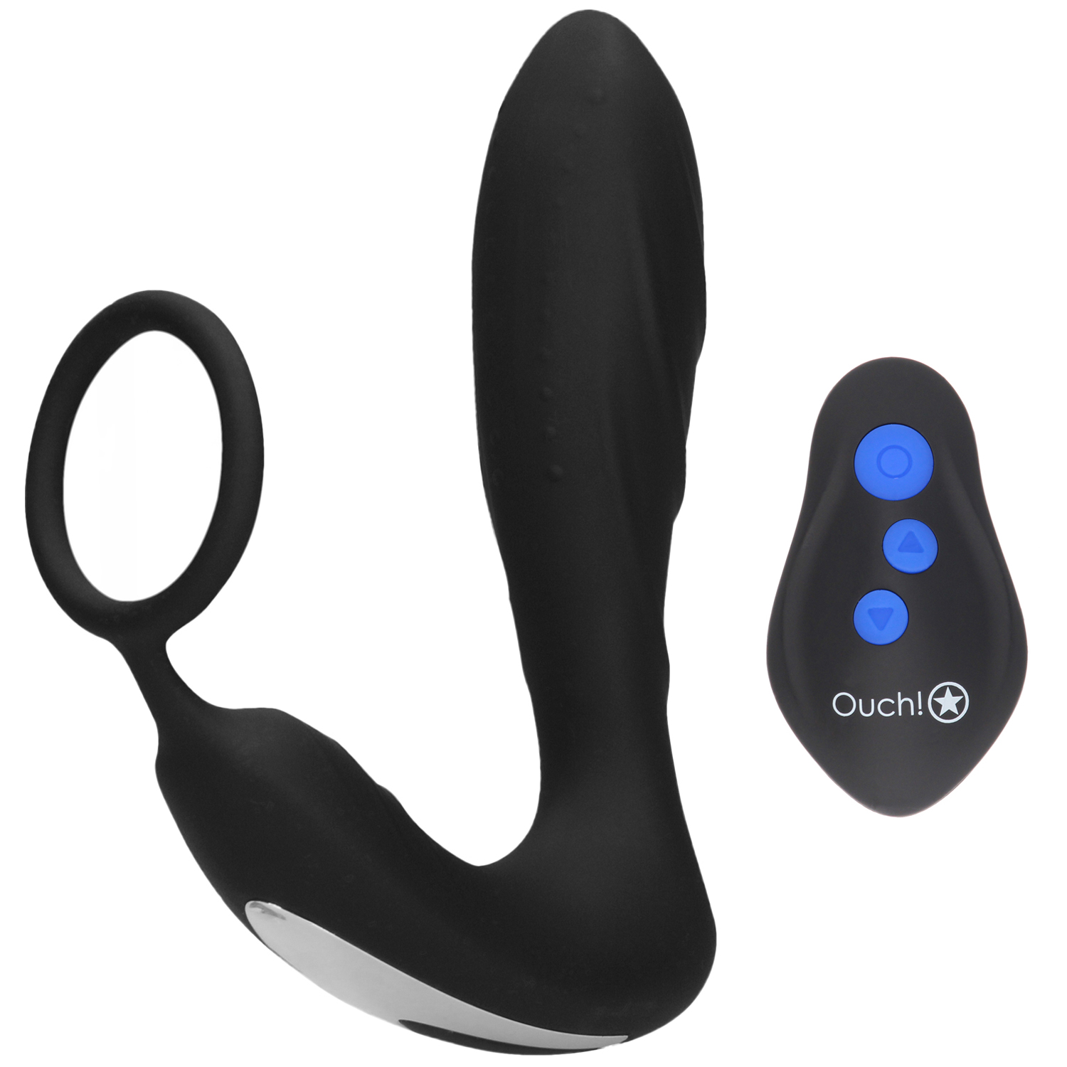 Ouch! Electro and Vibrating Butt Plug with Cock Ring - Black