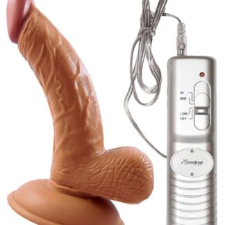 All American Mini Whoppers Vibrating 5" Curved Dong with Balls - Caramel