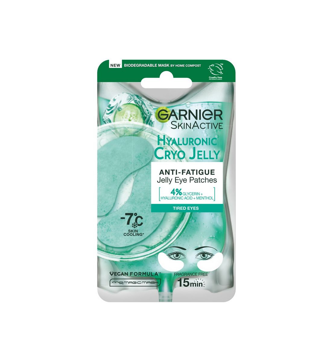 Garnier Anti Fatigue Hyaluronic Acid & Icy Cucumber Cryo Jelly Eye Patches Vegan And Cruelty Free