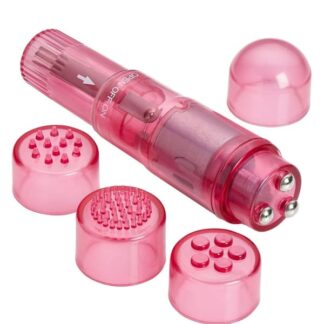Mini Massager Pocket Rocket with 4 Attachments - Pink
