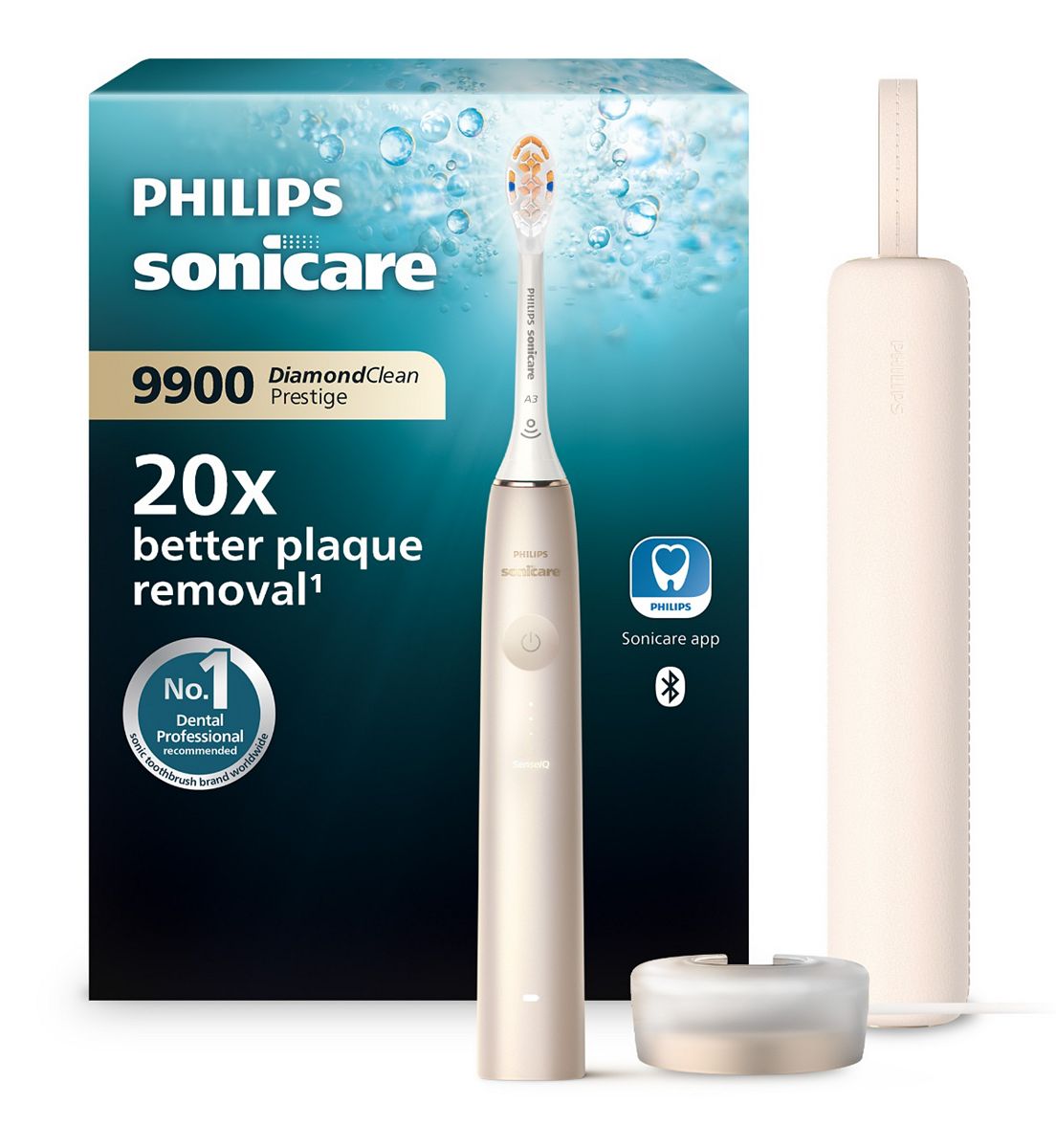 Philips Sonicare Diamondclean 9900 Prestige Electric Toothbrush Champagne Charging Case Hx9992/11